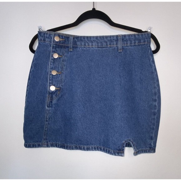 SHEIN Medium/6 Side Button Denim Mini Skirt Med-Wash Denim Slit Back Pockets - Picture 1 of 5